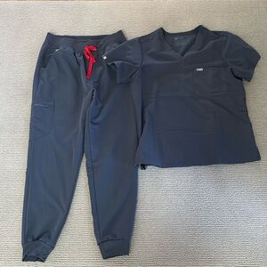 FIGS Scrubs Set Top and Bottom, Technical Collection, Charcoal, Size Large